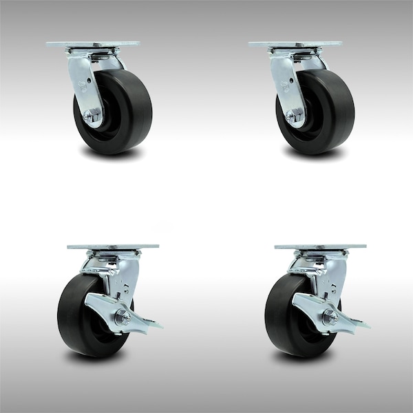 5 Inch Stainless Steel Polyolefin Swivel Caster Set with Ball Bearings 2 Brakes